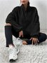Split Joint Casual Loose Plush And Fleece Women's Stand Collar Zipper Sweatshirt