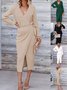 Women's Long Sleeve Spring/Fall Khaki Plain Split Joint V Neck Daily Going Out Vintage Maxi A-Line Tank Dress