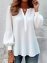 V Neck Cotton Casual Plain Shirt
