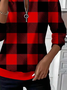 Women's Plaid Print Casual Zipper Long Sleeve Sweatshirt