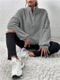 Split Joint Casual Loose Plush And Fleece Women's Stand Collar Zipper Sweatshirt