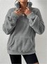 Split Joint Casual Loose Plush And Fleece Women's Stand Collar Zipper Sweatshirt