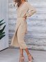 Women's Long Sleeve Spring/Fall Khaki Plain Split Joint V Neck Daily Going Out Vintage Maxi A-Line Tank Dress