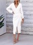 Women's Long Sleeve Spring/Fall Khaki Plain Split Joint V Neck Daily Going Out Vintage Maxi A-Line Tank Dress