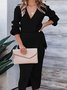 Women's Long Sleeve Spring/Fall Khaki Plain Split Joint V Neck Daily Going Out Vintage Maxi A-Line Tank Dress