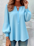 V Neck Cotton Casual Plain Shirt