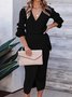Women's Long Sleeve Spring/Fall Khaki Plain Split Joint V Neck Daily Going Out Vintage Maxi A-Line Tank Dress