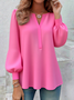 V Neck Cotton Casual Plain Shirt