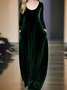Women's Long Sleeve Spring/Fall Wine Red Plain Split Joint Crew Neck Daily Going Out Vintage Maxi A-Line Velvet Dress