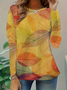 Women's Long Sleeve T-shirt Spring/Fall Yellow Leaf Jersey Crew Neck Daily Going Out Casual Tunic Top