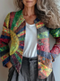 Casual Crew Neck Abstract Printing Cardigan