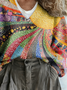 V Neck Ethnic Multicolor Block Sweater