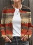 Crew Neck Vintage Gradient Pattern Cardigan