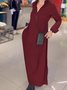 Casual Plain Shirt Collar Maxi Dress