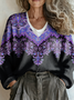 Ethnic Casual Loose V Neck Sweater