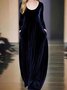 Women's Long Sleeve Spring/Fall Wine Red Plain Split Joint Crew Neck Daily Going Out Vintage Maxi A-Line Velvet Dress