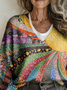 V Neck Ethnic Multicolor Block Sweater