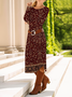Women's Long Sleeve Spring/Fall Deep Red Floral Crew Neck Daily Going Out Casual Midi A-Line T-Shirt Dress Dress