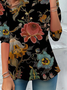 Women's Long Sleeve T-shirt Spring/Fall Black Floral Jersey Crew Neck Daily Going Out Casual Top