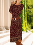 Women's Long Sleeve Spring/Fall Deep Red Floral Crew Neck Daily Going Out Casual Midi A-Line T-Shirt Dress Dress