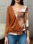 Women's Long Sleeve T-shirt Spring/Fall Green Geometric Printing Crew Neck Daily Going Out Vintage Top
