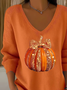 Women's Long Sleeve T-shirt Spring/Fall Orange Halloween (pumpkin) Printing V Neck Daily Going Out Casual Top