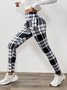 Printing Casual Plaid Extra Thick Lambskin Printed Leggings for Women Winter Plus Velvet Thickened Outerwear Pockets High Waist Warm Cotton Leggings