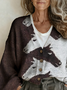 Multicolor Block V Neck Western Style Loose Cardigan