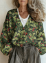 Loose Casual Leaf V Neck Cardigan