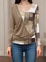 Women's Long Sleeve T-shirt Spring/Fall Green Geometric Printing Crew Neck Daily Going Out Vintage Top