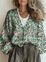 Loose Casual Leaf V Neck Cardigan