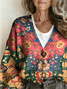 V Neck Boho Geometric Loose Cardigan