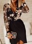 Women's Long Sleeve Spring/Fall Black-white Plain Split Joint V Neck Daily Going Out Casual Mini A-Line Hip Skirt Dress