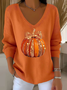 Women's Long Sleeve T-shirt Spring/Fall Orange Halloween (pumpkin) Printing V Neck Daily Going Out Casual Top