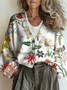 Floral Loose Casual V Neck Cardigan