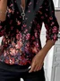 Women's Floral Print Casual Zipper Neck Long Sleeve Sweatshirt
