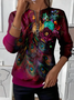 Women's Floral Print Casual Zipper Neck Long Sleeve Sweatshirt