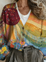 Vintage V Neck Loose Multicolor Block Cardigan