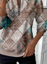 Women's Floral Print Casual Zipper Neck Long Sleeve Sweatshirt