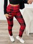 Printing Casual Plaid Extra Thick Lambskin Printed Leggings for Women Winter Plus Velvet Thickened Outerwear Pockets High Waist Warm Cotton Leggings