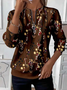 Women's Floral Print Casual Zipper Neck Long Sleeve Sweatshirt