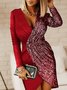 Women's Long Sleeve Spring/Fall Black-white Plain Split Joint V Neck Daily Going Out Casual Mini A-Line Hip Skirt Dress