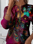 Women's Floral Print Casual Zipper Neck Long Sleeve Sweatshirt