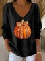 Women's Long Sleeve T-shirt Spring/Fall Orange Halloween (pumpkin) Printing V Neck Daily Going Out Casual Top