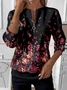 Women's Floral Print Casual Zipper Neck Long Sleeve Sweatshirt