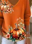 Women's Long Sleeve T-shirt Spring/Fall Orange Halloween (pumpkin) Printing V Neck Daily Going Out Casual Top