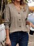 Women's Long Sleeve T-shirt Spring/Fall Khaki Plain Buckle V Neck Daily Going Out Casual Top