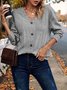 Women's Long Sleeve T-shirt Spring/Fall Khaki Plain Buckle V Neck Daily Going Out Casual Top