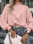 Women's Long Sleeve T-shirt Spring/Fall White Geometric Buckle Stand Collar Balloon Sleeve Daily Going Out Vintage Top