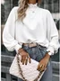 Women's Long Sleeve T-shirt Spring/Fall White Geometric Buckle Stand Collar Balloon Sleeve Daily Going Out Vintage Top